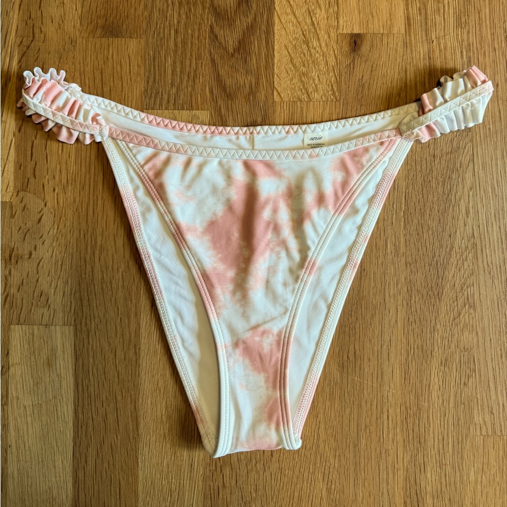 ❤️3 for $35 | Aerie Super High Cut Cheekiest Ruffle Bikini Bottom | Pink & White